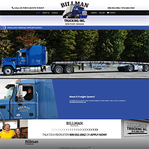 Screen capture of Billman Trucking website