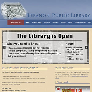 Screen capture of Lebanon Public Library website