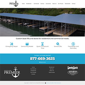 Screen capture of Premier Boatlifts & Docks website