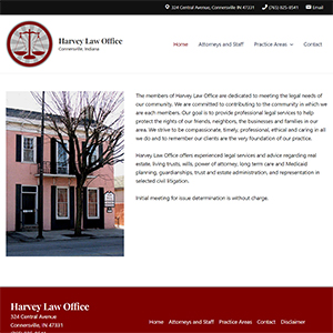 Screen capture of Harvey Law Office website